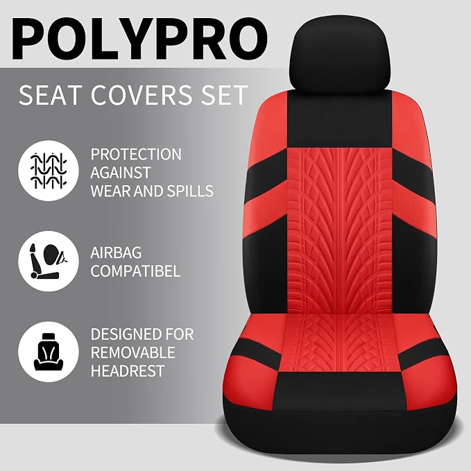Pariitadin Car Seat Covers Front Pair, Washable and Breathable Seat Covers for Cars, Universal Fit Car Interior Covers for Most Sedan Truck SUV, Black/Red - Image 2