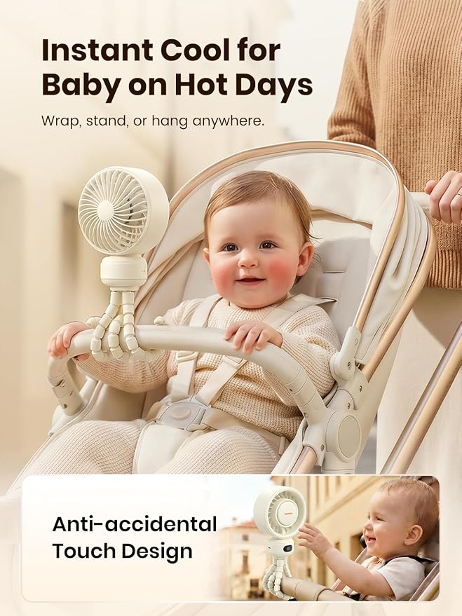 Warmco Portable Stroller Fan, 4000mAh Rechargeable Clip On Fan | Flexible Tripod (Up to 15H), 4 Speeds, LED Display, Detachable Grille, Quiet Operation, for Car Seat, Crib - Image 2