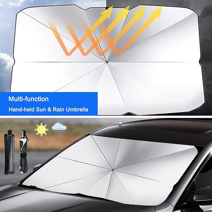 Car Windshield Sun Shade Umbrella, Foldable UV Rays Protector & Heat Block Reflector Retractable Front Window Sun Shades Umbrella Shield (57 * 29.5inch, Large) - Image 7