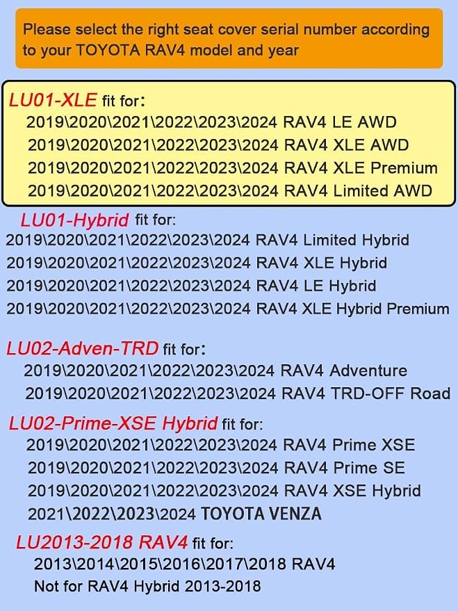 Custom Fit RAV4 (Not for Hybrid) Car Seat Covers Fit for Toyota RAV4 LE Limited XLE Premium 2019 2020 2021 2022 2023 2024 2025 with Waterproof Faux Leather (LU01-XLE, Black) - Image 6