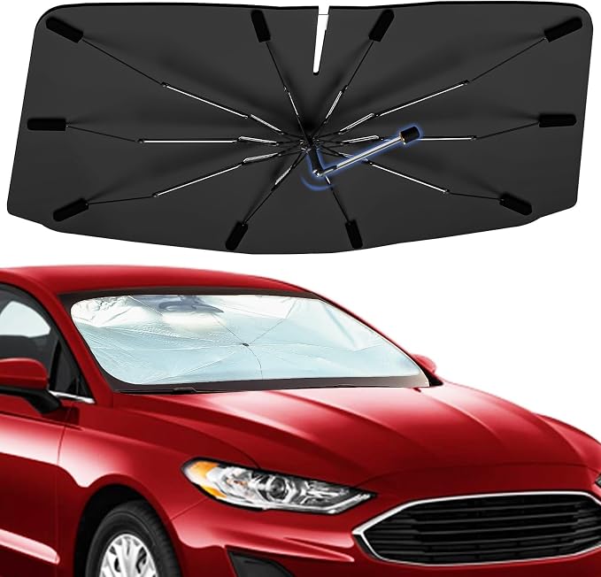 Windshield Sun Shade Umbrella for Ford Fusion 2013-2021 Front Window | 360 Rotation Foldable Car Sunshade, Highly Reflective Windshield Sun Shield Visor for UV Protection, Keep Car Cool by Bocvam