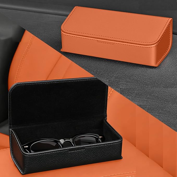 Car Sunglasses Holder, Large Capacity Universal Fit Adhesive Mount Eyewear Case with Magnetic Closure Glasses Protective Storage Box for Man Women Orange - Image 5