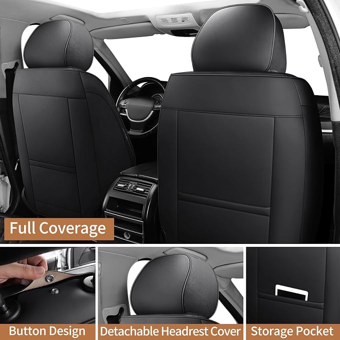Leather Car Seat Covers Full Set Automotive Seat Protectors | Breathable Waterproof Durable Full Surround & Lumbar Support Design Non-Slip Universal Fit for Most Cars SUV Trucks Van Black - Image 5