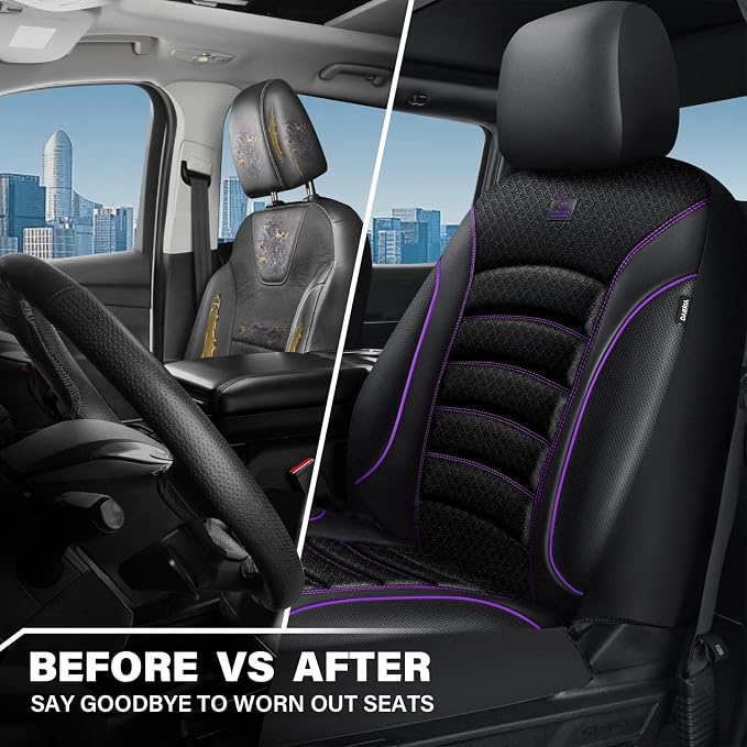 CAR PASS Comfortable 3D Foam Mesh Leather Car Seat Covers Front, Air Cool Mesh Breathable Front Seat Covers for Car, Universal for SUV Truck Sedan Automotive, Airbag Compatible,Black Purple - Image 6