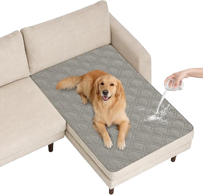 100% Waterproof Washable Dog Blanket, Light Gray+Gray, 42"x50" | ,7-Layer Reversible Couch Covers for Dogs Met for Sofa Furniture Car Camping by Unknown