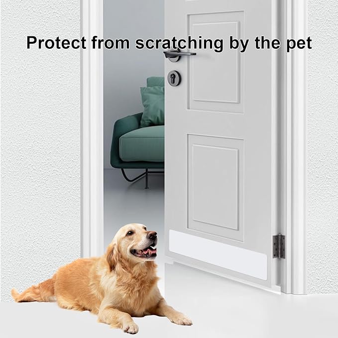 Dog Door Protector from Scratching, Steel Guard, Gloss White 6"x30" | Prevents Claw Marks & Scuffs, Smooth Rounded Corners, Self-Adhesive Install, Anti-Scratch Kick Plate, 2 Pcs - Image 3