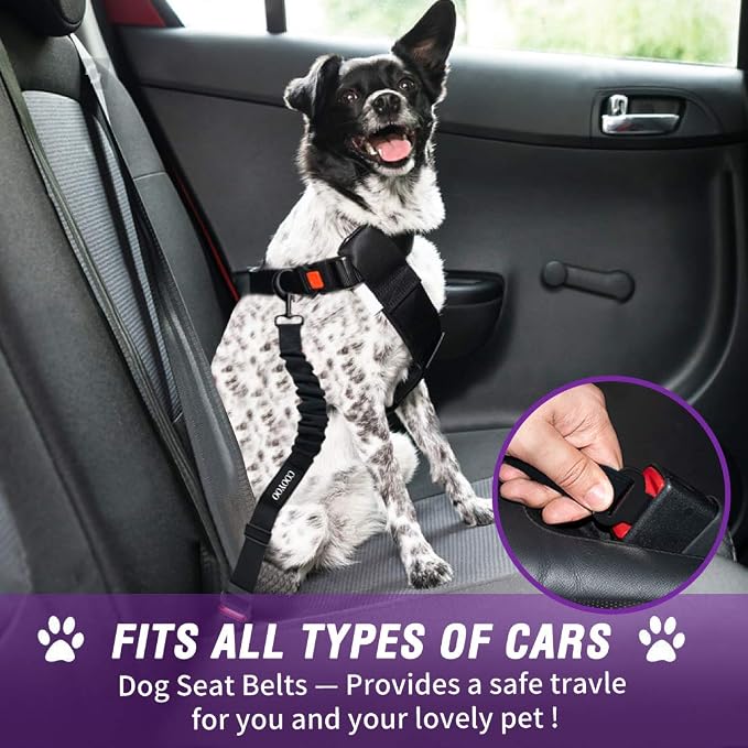 COOYOO Dog Seat Belt,3 Piece Set Retractable Dog Car Harness Adjustable for Vehicle Nylon Pet Safety Heavy Duty & Elastic - Image 2