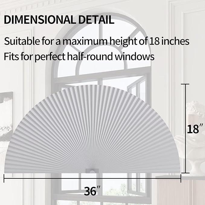 Myshade Arch Window Shades Half Circle Blackout Cellular Shades Cordless No Drill Blinds for Windows Half Moon Honeycomb Fabric No Tools Room Darkening Shades Easy Install(2 Pack White 18" W * 36" H) - Image 3