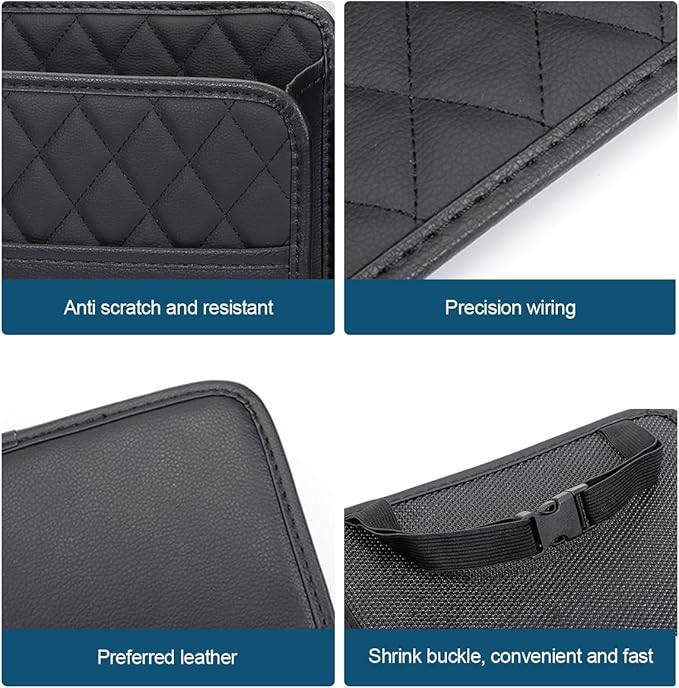 Mandark PU Leather Car Seat Back Organizer, Black | Three-pocket layout with clear panel, elastic strap installation, fits most cars, SUVs, and trucks, car interior accessories - Image 4