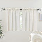 RYB HOME Flax Linen Blend Curtains - Semi Translucent Privacy Kitchen Valances, Light Glare Control Short Small Window Curtains for Bathroom Closet RV, 52" W x 36" L, 2 Pcs, Linen by RYBHOME