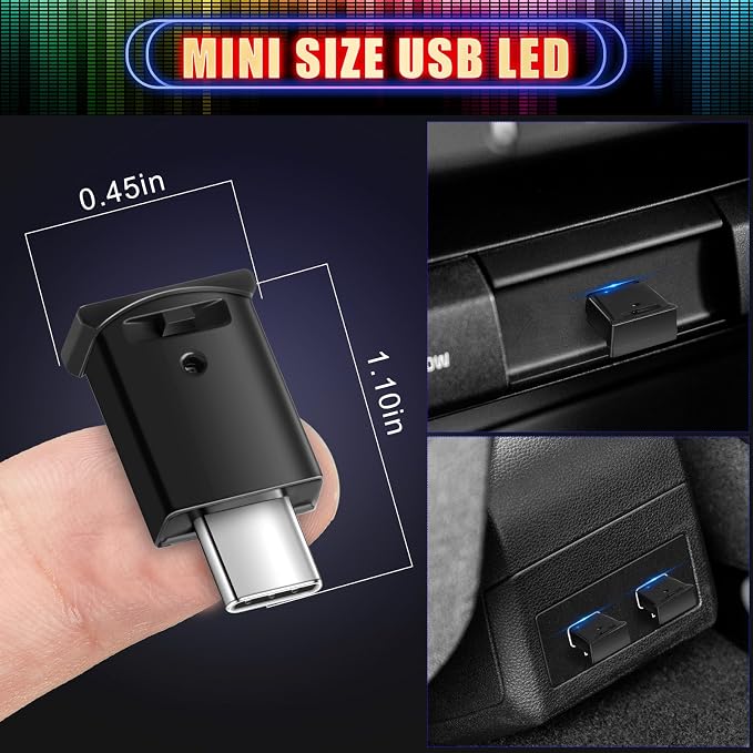 Frienda 4 Pieces Mini USB LED Light, Car LED Interior Lighting 5v Smart USB Atmosphere Light, Laptop Keyboard Office Decoration Night Lamp, Adjustable Brightness, 8 Colors (Type C) - Image 5
