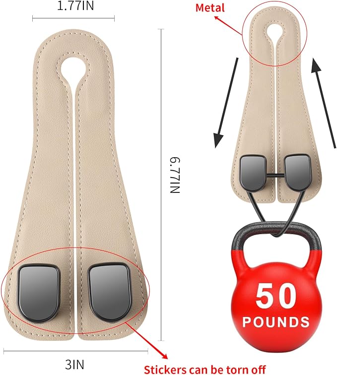 car purse hook seat headrest leather car hook for purse and bag cute 2 pack | car seat back storage hook,car purse hook headrest hanger women,purse holder for car,road trip essentials,car accessories - Image 7