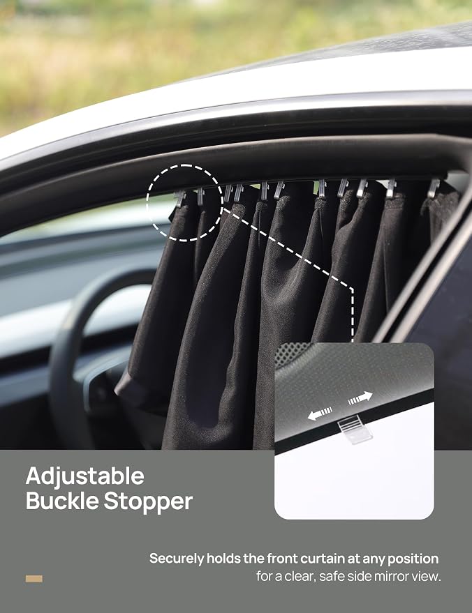 TPARTS Side Window Sun Shade Curtains for Tesla Model 3 2026-2018 AllModels | 4-piece blackout sun shades provide privacy and heat protection while fitting front and rear side windows for Tesla Model 3 - Image 4
