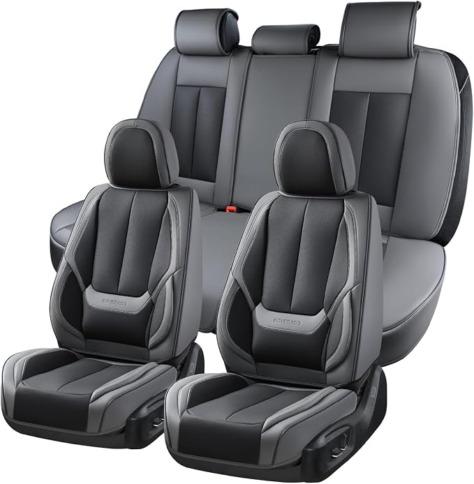 Coverado Car Seat Covers Full Set, Car Seat Protector Waterproof, Nappa Leather Car Seat Cushion, Seat Covers for Cars, Front Seats and Back Universal Fit for Most Cars by COVERADOAUTO