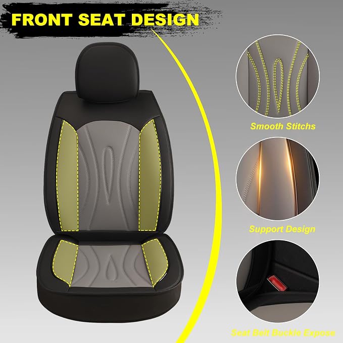 Front Seat Covers for Nissan Pathfinder 2011-2026 2027 Faux Leather | Waterproof Breathable Scratch Resistant 360° Wrap Airbag Compatible Easy Clean（2 Seats,Black & Grey) - Image 6