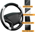 CAR PASS Line Rider Microfiber Leather Sporty Steering Wheel Cover Universal Fits for 95% Truck,SUV,Cars,14.5-15inch Anti-Slip Safety Comfortable Desgin (Black-White) - Image 4
