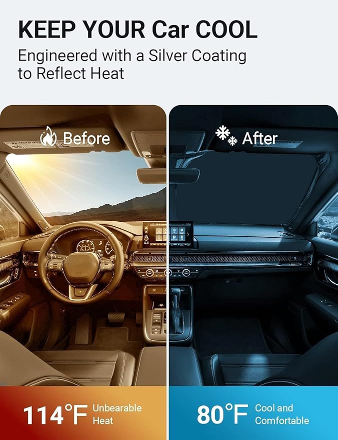Proadsy Custom Fit 2023-2026 Honda CRV Windshield Sun Shade, Blocks Heat | 240T Heat Shield, Drops Temp 54°F, Blocks 99% UV, Prevents Dashboard Cracking, Summer Parking & Beach Trips, Easy Twist-Fold - Image 3