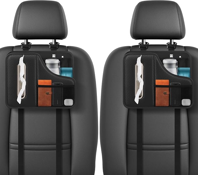 Car Tissue Holder,Back Seat Organizer with Cup Holder,Multifunctional Car Headrest Seat Back Storage,Large Tissue Box Cover Fit for 100-130 Regular Size Tissues(2pcs) by Unknown