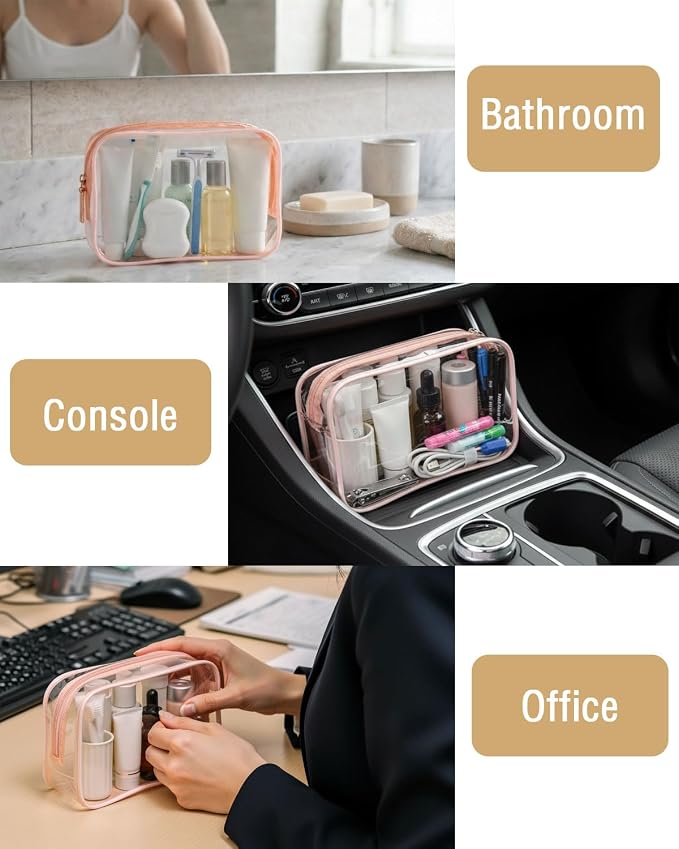 Buminee Clear Pouch Small, 6.6"x2.3"x4.7" Size TSA Approved Toiletry Bag, Travel Bags for Toiletries, Cosmetic Bag for Women and Men - 1 Pack Pink | 6.6"x2.3"x4.7" Size, Travel Bags for Toiletries, Cosmetic Bag for Women and Men - Image 3