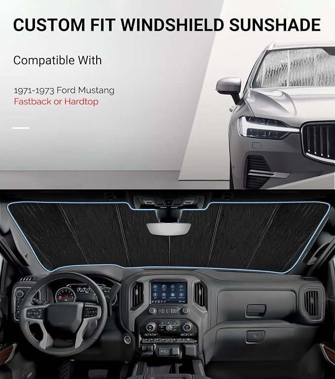 Pigenius Windshield Sun Shade for Ford Mustang 1971-1973, Fastback or Hardtop, Custom Front Window Sunshade - AstraGuard - Image 2