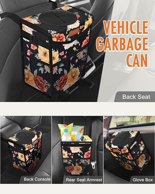 Pritent Car Trash Can with Lid Leakproof Car Garbage Bag Vehicle Trash Bin | Hanging Automotive Garbage Can,Multipurpose Car Accessories for Women Men Interior Car Storage Organizer(2 Gal,Rose) - Image 6