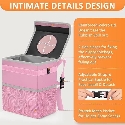 Vankor Car Trash Can with Lid Leak Proof Car Accessories for Women | 3 Gallon Cute Hanging Car Trash Bin for Men Car Truck Vehicle Sedan SUV Interior Automotive Garbage Cans, Pink - Image 4