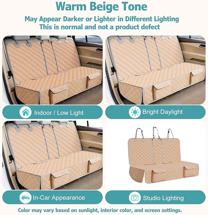 Bark Lover Dog Car Seat Cover for Back Seat,Armrest Compatible, Waterproof Backseat Protector, Nonslip Rear Seat Cover for Dogs & Kids, Universal Size Fits Cars Trucks SUVs (Beige) - Image 3