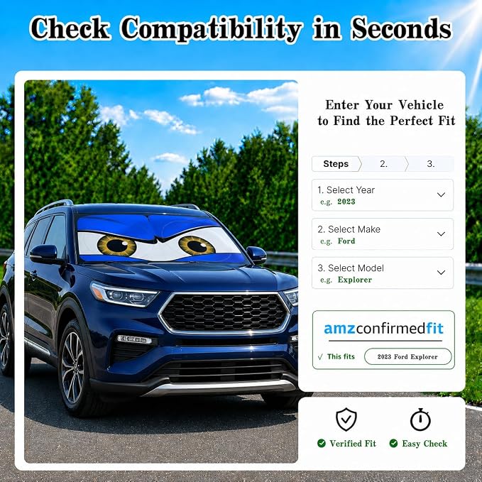 Car Windshield Sun Shade, Universal Fit Full-Size SUV Pickup, Monster Blue | 63 x 33.86" Large Foldable Windshield Cover, Foldable Front Window Sunshade, UV Heat Blocker, Cute Eyes Series - Image 9