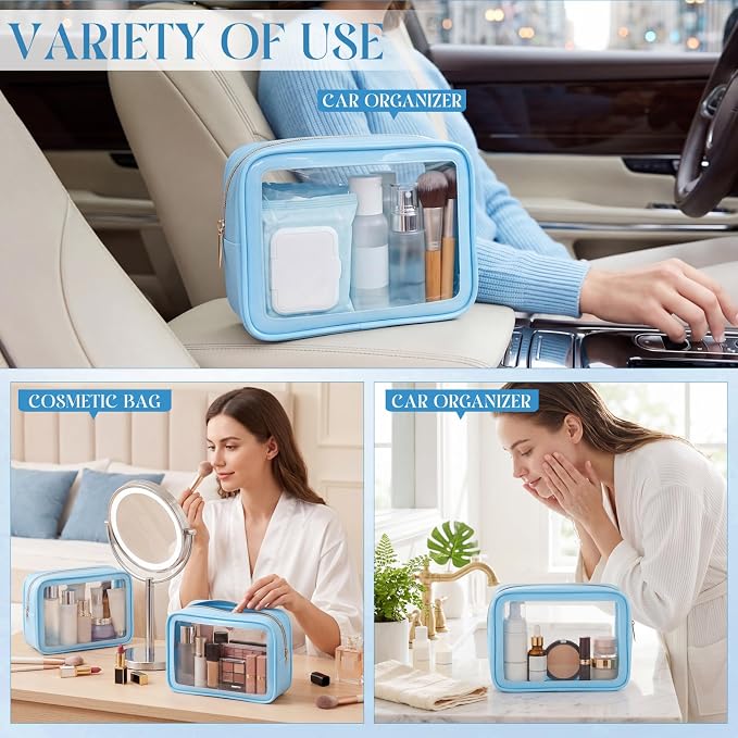Hsei 12 Pcs Clear Makeup Bags Diaper Bag Organizer Travel Toiletry Bags with Zipper Clear Cosmetic Organizer Car Storage Pouch Bridesmaid Gift for Women Beach Vacation (Blue) - Image 6