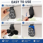Leather Magnetic Sunglass Holder for Car Sun Visor, Cute Eyeglass Ticket Card Hanger Clip, Universal Auto Interior Accessories for SUV Pickup Truck, Skull Pattern - Image 5