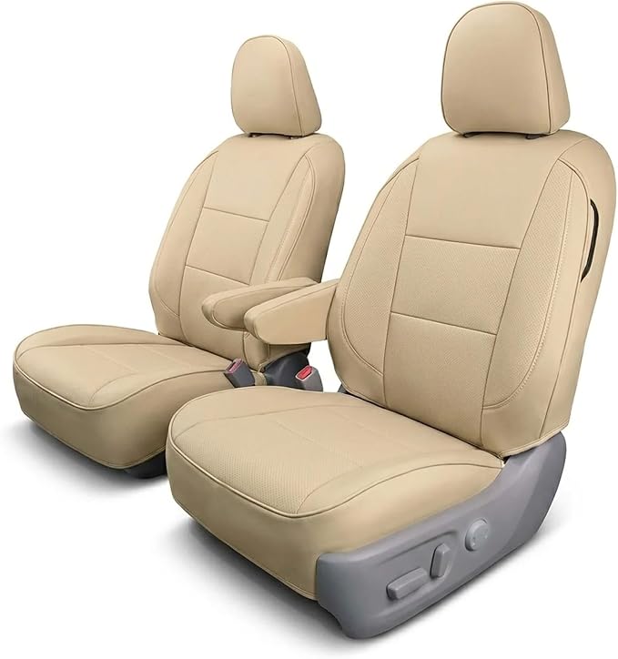 FH Group Custom Fit Car Seat Covers Specifically Made for 2011-2020 Toyota Sienna 7 Passenger, Car Seat Cover Front Set, Automotive Seat Covers in Solid Beige Faux Leather, Waterproof and Washable by FHGroup