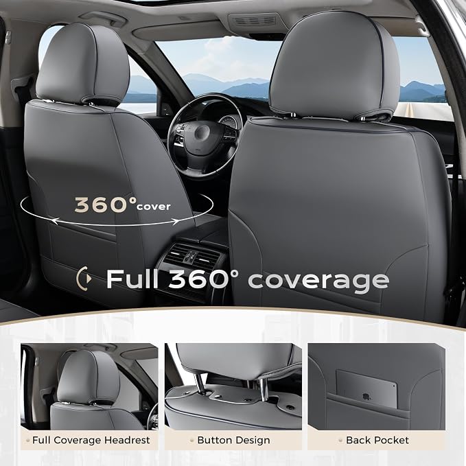 Coverado Car Seat Covers, Seat Covers for Cars, Waterproof Leather Auto Seat Protectors, Leather Car Seat Cushion, Car Interiors Accessories Universal Fit for Most Cars - Image 5