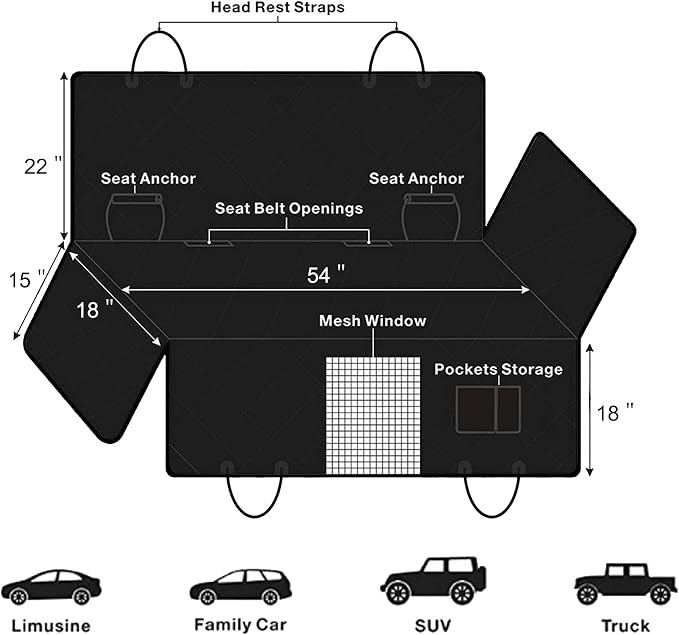Dog Car Seat Cover, Waterproof Nonslip Pet Seat Cover for Back Seat with Storage Pockets Mesh Visual Window, Heavy Duty Scratchproof Pet Dog Seat Cover Hammock for Cars Trucks and SUVs - Image 5