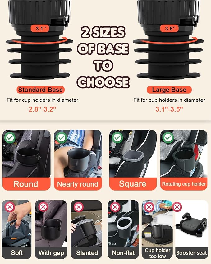 SEVEN SPARTA Car Seat Tray for Kids Toddler Travel with Soft Rubber Base | 360° Rotatable and Removable Cup Holder Snack Tray for Food Color and Play for Family Road Trip Essentials, 1, Standard Base - Image 2