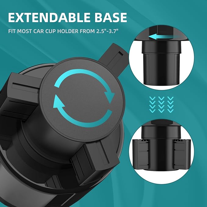 TYKOR Car Cup Holder Expander Adapter, Extender for Car with Offset Base | Compatible with Yeti 14/24/36oz, Owala 12/24/40oz, Other Large Water Bottles and Mugs in 3.2"-4.0" - Image 2