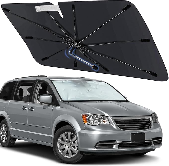 Windshield Sun Shade for Chrysler Town&Country 2008-2016, Umbrella Sunshade | Custom Fit Car Sun Visor with 360° Rotating Shaft, UV Protection Heat Shield Sun Blocker Heat Reflector and Easy Storage by Visufy