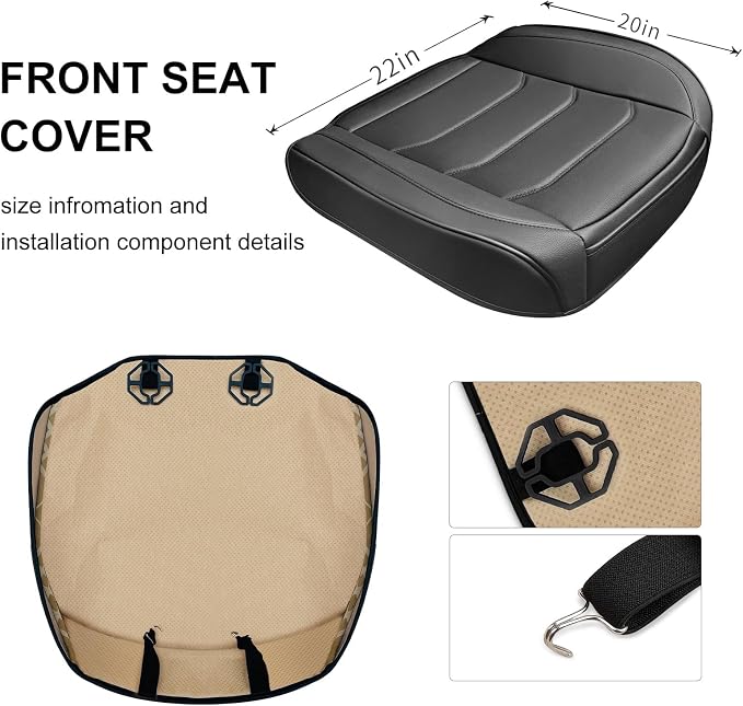 BOPUOVRE Car Seat Cover for Luxury & Comfort PU Leather | Anti Slip Full Wrap Protection Storage Pocket Bottom Cushion Universal Fit 95% Vehicles Black 2 Piece - Image 5