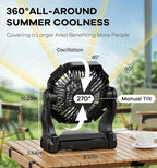 DOWILLDO 30000mAh Portable Battery Powered Camping Fan - with LED Light, Quiet Battery Operated, Camping Gear for Travel, Tent, Beach, Car or Hurricane Power Outages, Black - Image 4