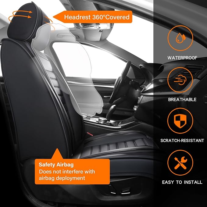 MINGBRON Car Seat Covers,Car Seat Protector Waterproof,Seat Covers Full Set, Car Seat Protectors,Automotive Seat Covers Fit for Most Cars Black - Image 7