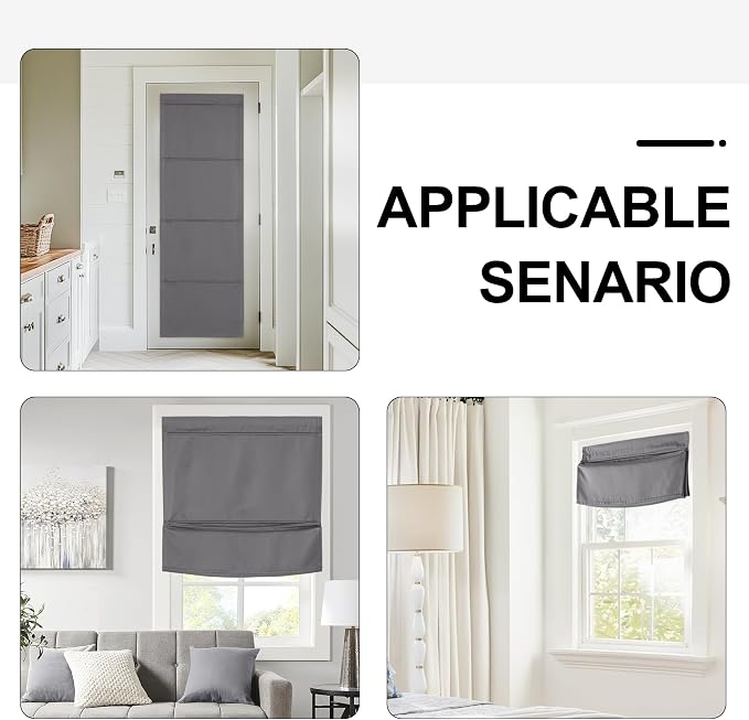 NICETOWN Grey Roman Shades French Door No Drill Curtain for Kitchen | Easy Installed Short Curtains, Thermal Insulated, Adjustable Roller Shade, Window Blind for Office, 1 Panel, 27" W x 48" L - Image 7