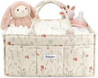 Quilted Floral Diaper Caddy Organizer, Nursery Storage Basket with Dividers | Waterproof Caddy with Sturdy Handles, Portable for Changing Table or Car, Newborn Essentials, Baby Shower Gifts by Unknown