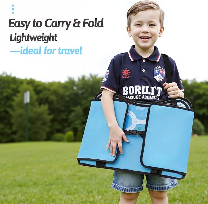Kids Travel Tray for Car, Boy's Safety Seat Table, Carseat Lap Desk | Weight-Relief Strap, Non-Skid Silicone Base, Waterproof Dining/Craft Mat - Image 7