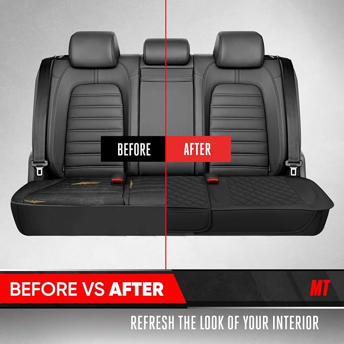 Motor Trend Rear Seat Cushion - Black Diamond Stitched Faux Leather Rear Seat Cover for Cars, Trucks, SUVs - Padded, Waterproof, Non-Slip Back Seat Cover with Storage Pockets - Image 7