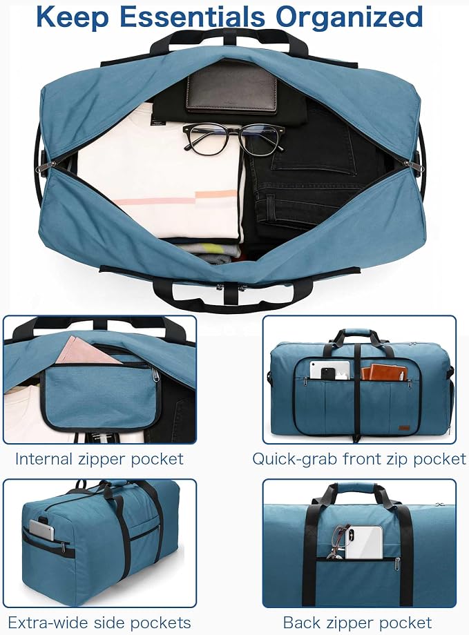 80L EXTRA LARGE Duffle Bag for Travel, 26" Foldable Travel Duffel Bag with Shoe Compartment for Men Women, Waterproof & Tear Resistant (Light Blue, EXTRA LARGE, 80L) - Image 3