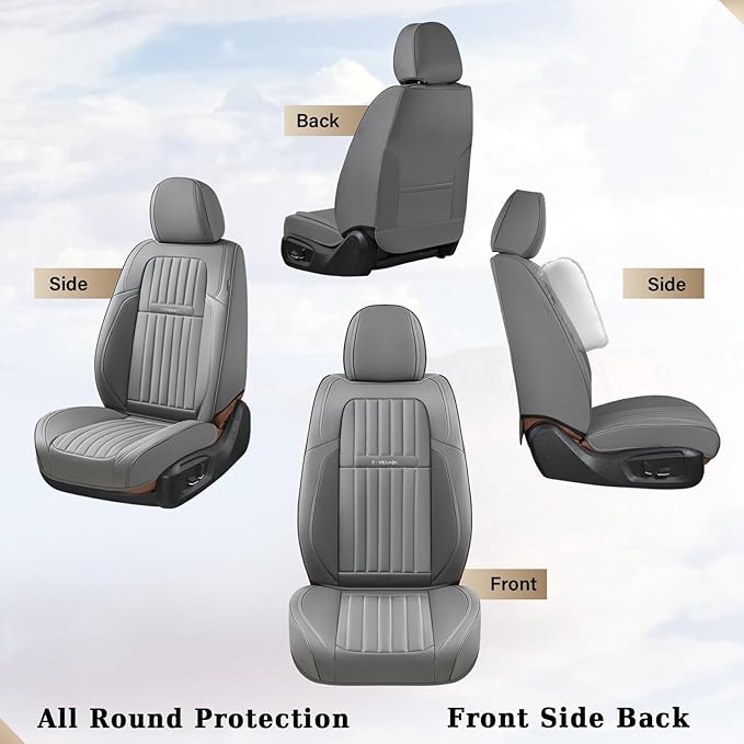 Coverado Front Seat Covers, Car Seat Cover, Gray Seat Covers for Cars, 2PCS Car Seat Protector, Waterproof Faux Leather Car Seat Cushion, Luxury Seat Cushions, Auto Seat Covers Fit for Most Vehicles - Image 4