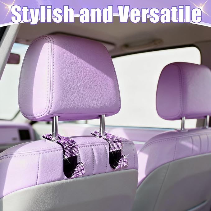 BFXM 6 Pack Car Seat Headrest Hooks,Car Accessories Bling Purple | Back Seat Purse Hanger Holder Hook, Universal Storage Organizer for Handbag Grocery Bags Coats - Image 5