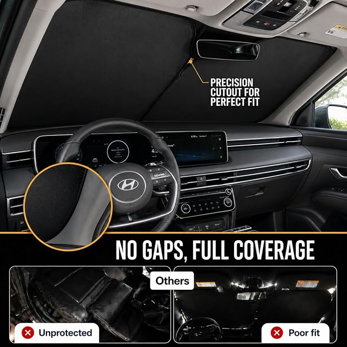 Zanch Windshield Sun Shade for Hyundai Tucson 2022-2026, 7-Layer Heat & UV Protection, 100% Light Blocking, 3D Scanned Custom Fit, Interior Protection, Keeps Cabin Cooler, Foldable SUV Accessories - Image 3