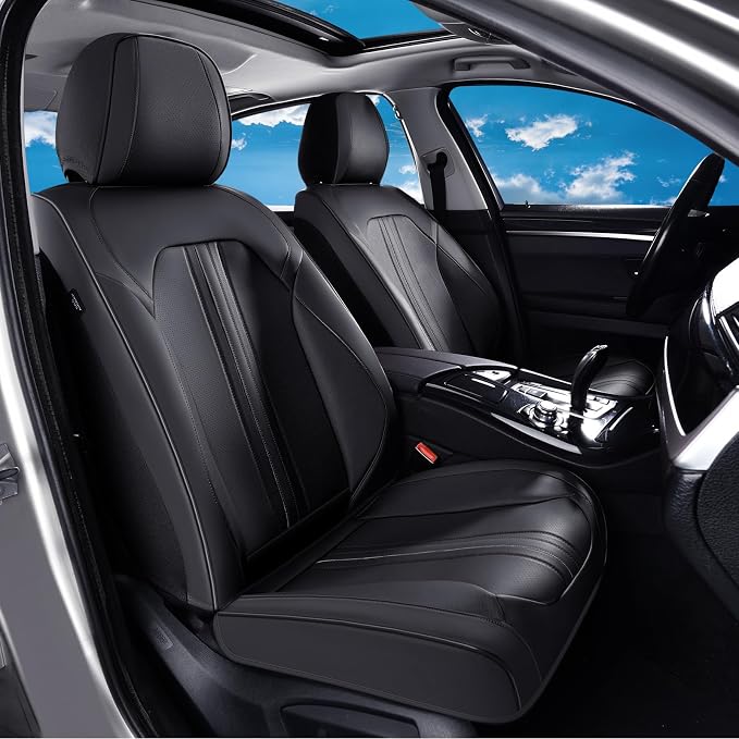 Huidasource Seat Covers, Luxury Faux Leather Car Seat Cover, Velcro Adjustable, with Airbags, Seat Belts, Thinning Design Perforation Cooling Heating Universal Fit for Most Cars Vans Trucks SUVs Black - Image 2