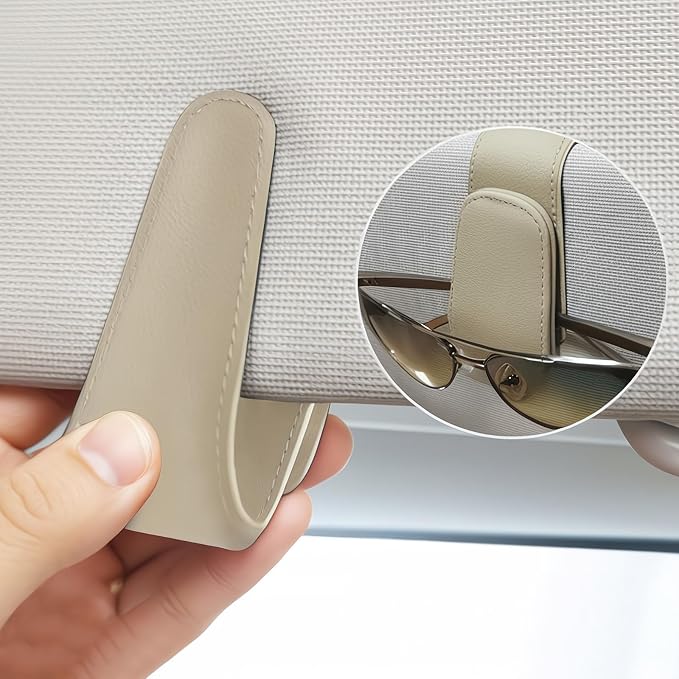 EldHus Car Sunglass Holder for Visor, Magnetic Car Eyeglass Holder Clip, Universal Vehicle Sunglasses Eyeglasses Mount, 1 Pack Beige - Image 4