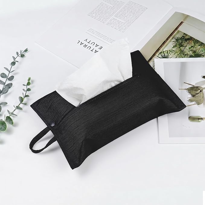 kakaforsa Cloth Tissue Cover, Toilet Paper Holder, Hang Paper Towel Holder for Car Home Office Desk Travel, Cotton Face Tissues Holder, Ebony Black - Image 6